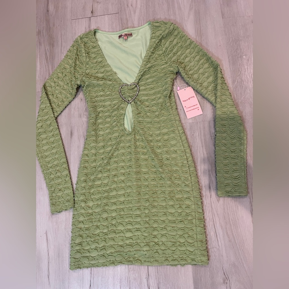 Bailey Rose Elegant Green Long Sleeve Textured Dress. Size Small Slim fitted.